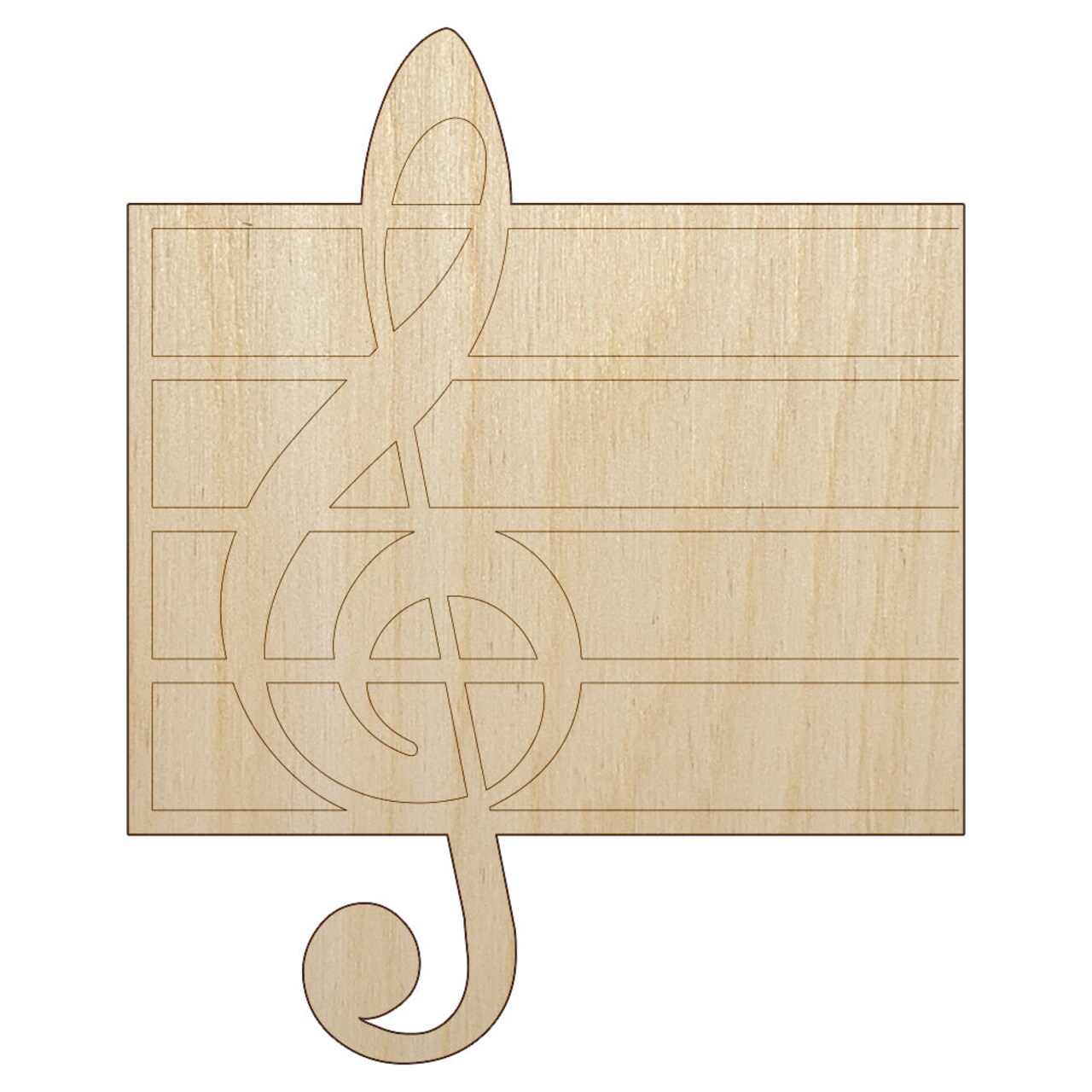 Treble Clef on Staff Music Unfinished Wood Shape Piece Cutout for DIY Craft Projects